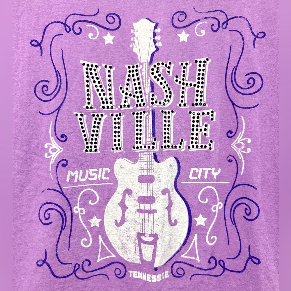 EUC Sweet Claire Purple Rhinestone Nashville Graphic Tee - Picture 5 of 10